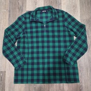 Lands' End Green and Navy Checkered Quarter Zip Pullover